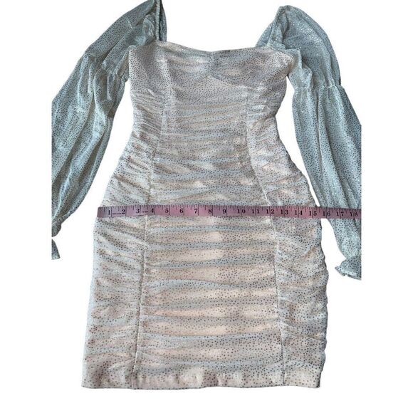 BCBGENERATION Metallic Dot Long Sleeve Ruched Dress in Color Champagne - Picture 10 of 14